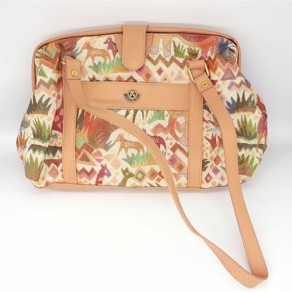 Saddle River Purse Bag Printed Animal Tribal Brown Tan Green  